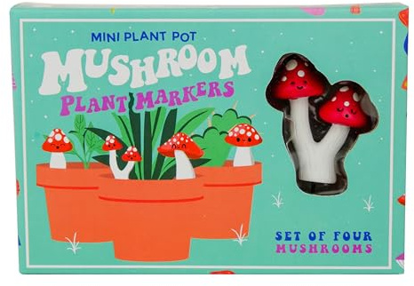 Set of 4 Mini Plant Pot Mushrooms - Novelty Markers for Your Garden Decor - Indoor Plant Gift
