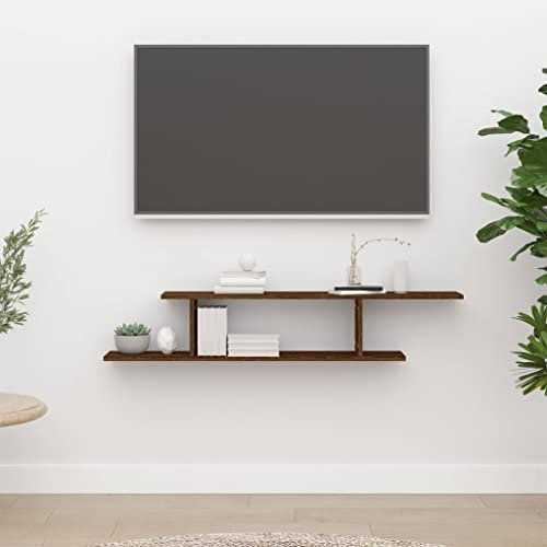 THOYTOUI TV-Wandregal, Gewürzregal Bücherregal Badablage Bilderregal Geeignet für Büro Badezimmer Wohnstube Hotel Braun Eichen-Optik 125x18x23 cm Holzwerkstoff