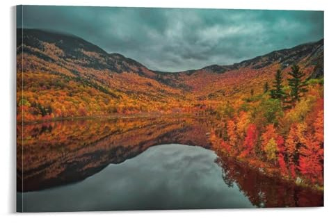 BRogeh New England Foliage New Hampshire Basin Pond Fall Colors Reflection Canvas Poster Wall Art Decor Posters Home Bedroom Office Decorations Paintings 12x18inch(30x45cm), Frame-style