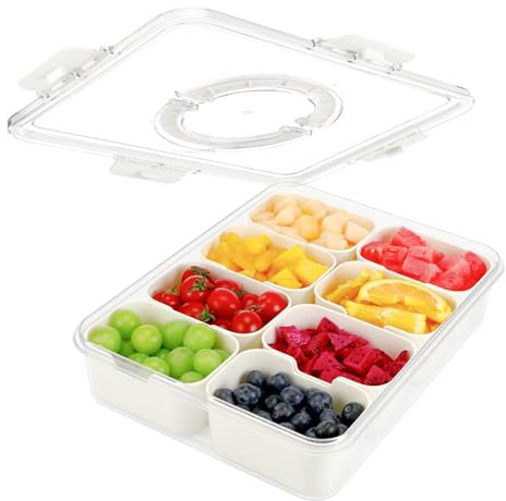 Auauraintt Bandeja para Aperitivos, Cuenco para Aperitivos con 8 Compartimentos, Plato de Aperitivos con Tapa, Caja de Frutas para Niños, Caja de Almacenamiento para Especias, Dulces, Galletas, Nueces