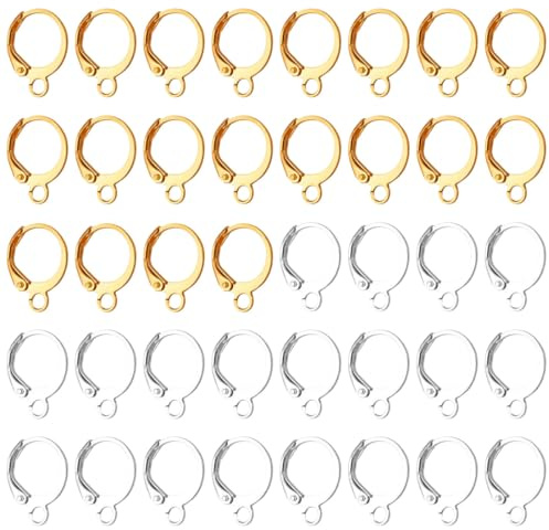 LYQNIHOB Set 40 Ganci Orecchini A Monachella in Acciaio Inox: Lunghi 14,5mm, 2 Colori Ipoallergenici con Anello per Creazione Gioielli Eleganti e Raffinati & FaiDaTe