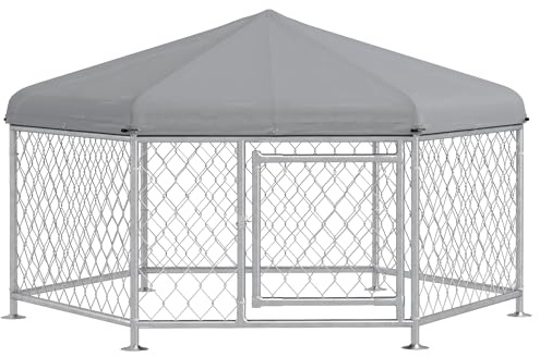PawHut Hundehütte für den Außenbereich, Hundegehege für den Außenbereich, 210 x 185 x 120 cm, mit wasserdichtem Dach und UV-Schutz, Laufgehege für Hunde, verschließbare Tür, Stahlgitter, Silber