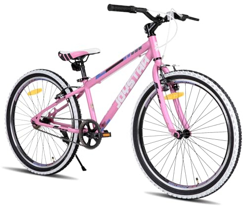 JOYSTAR Lubbock 24 tums barncykel för pojkar och flickor i åldern 9–13 år hardtail mountainbike för barn med 1-växlad rosa