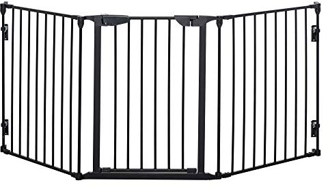 PawHut Recinto Cancelletto per Cani Regolabile Pieghevole 180x74.5cm Nero | Sistema di Blocco, Chiusura Automatica, Cancello per Cani, Metallo e Plastica