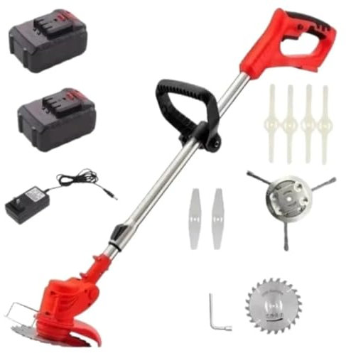 Desbrozadora Eléctrica Batería RO Pro (2 Baterías) - Alta Potencia y Durabilidad, con Discos y Cuchillas Intercambiables para Jardinería Eficiente - Ligera y Silenciosa