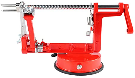 Éplucheur de Pommes, 3 en 1 Éplucheur de Fruits, 10×12×26cm Outil de Coupe en Spirale avec Lames en Acier Inoxydable, Éplucheur de Pommes, Trancheur avec Base Aspiration pour Cuisine