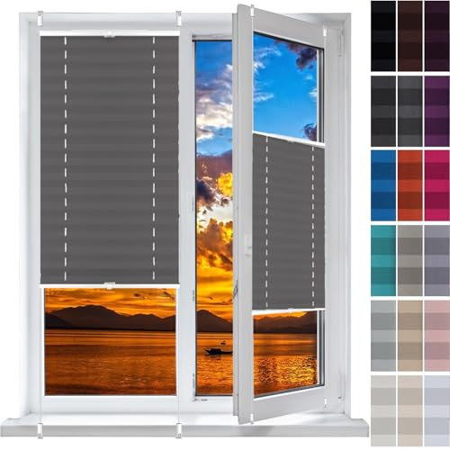 Plissee Plisseerollo Klemmfix Ohne Bohren 24 x 40 cm, Klemmträger Befestigung Klemmträger, Klemmen Plissees Sichtschutz Fenster, Plissee Sonnenschutzrollo, für Fenster & Tür, Grau