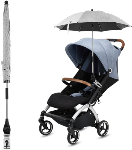 Sombrilla - Cochecito universal con parasol anti UV 50+ para cochecito universal con pinza ajustable y brazo ajustable, paraguas para cochecito de bebé, comodidad para exterior, playa, jardín, gris,