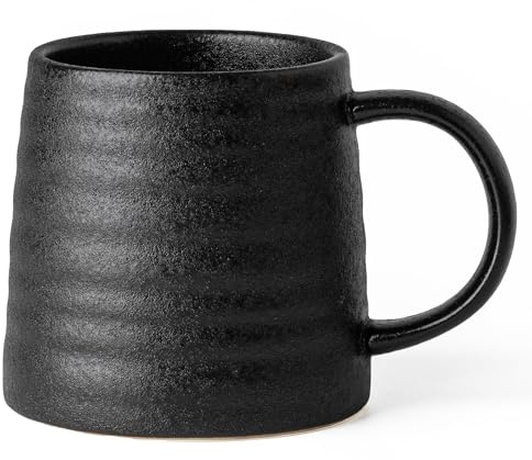 TaoTaojarvie 15.5oz Large Heavyweight Ceramic Mug, Reactive (Matte Black) | 15.5oz Medium-Large, Heavy Weighted Stoneware, Reactive Transmutation Glaze, Microwave & Dishwasher Safe, Gift Box
