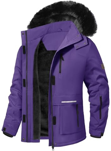 Voqeen Veste Ski Femme Blouson Femme Hiver Imperméable Pour la Montagne Veste Polaire Coupe-vent avec Capuche Amovible pour Femmes