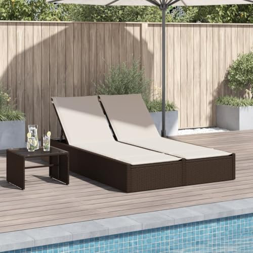 LAPOOH Doppel-Sonnenliege mit Auflagen Braun Poly Rattan, Gartenliege, Liegestuhl, Sonnenstuhl, Sonneninsel Outdoor, Liegen, Gartenmöbel, Bäderliege, Relaxliege - 368629