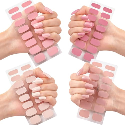 4 Fogli Adesivi in Gel per Unghie in 4 Colori - Strisce Semi Polimerizzate - Luce UV Richiesta - Involucri Completi e Adesivi Sicuri per Nail Art