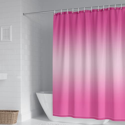Duschvorhänge Anti Schimmel Wasserdicht 150 x 200 cm Polyester, Badewanne Vorhang Textil Stoff Farbverlauf Rosa für Badewanne und Dusche im Badezimmer Shower Curtains mit Duschvorhangringe