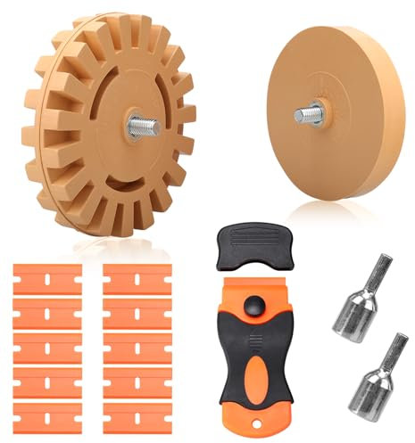 Nakutita Rueda de Goma para borrar, 2 Piezas para Quitar calcomanías de automóviles, Herramienta para Quitar calcomanías y Adhesivos con adaptadores para Quitar láminas, vinilos, pegamentos