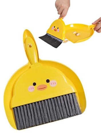 BARRU 1 Set Ensemble Mini Pelle à Poussière et Brosse- Petit balai de table avec pelle portable - Mini balai avec pelle - Accessoires de camping pour la maison, le bureau, l'école (jaune)