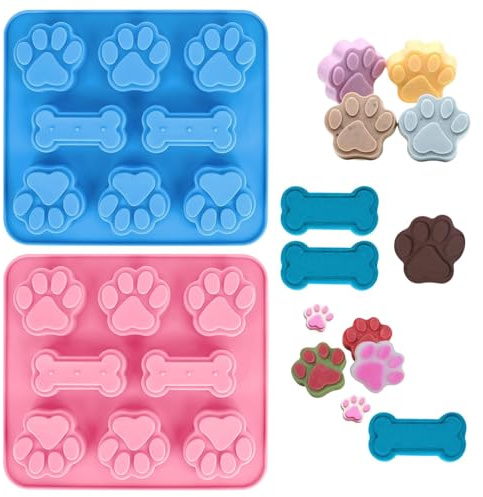 2 Stück Silikonformen für Hundepfoten und Knochen, Hundepfoten Schokolade Formen, Backmatte Hundekekse für Kuchen, Schokolade, Süßigkeiten, Gelee, Eiswürfel, Hund Behandelt, Kekse