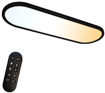 ONDTA LED Panel Deckenleuchte 22W, 60x20CM 2700K-6500K 3000LM Schwarz Oval | Dimmbar, mit Fernbedienung, Speicherfunktion, IP44 Deckenlampe Badezimmer lampe für Wohnzimmer Schlafzimmer Büro Werkstatt
