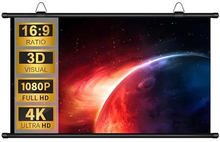 XOBRJQZ Pantalla de Proyector Portátil Desplegable Manualmente, Relación de Aspecto 16:9, Fácil de Limpiar, Pantalla de Proyección 4K HD y 3D para Cine en Casa, Oficina, Escuela(60 Inch)