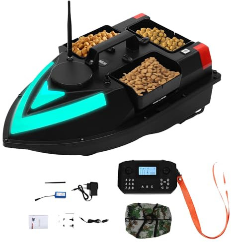 ACROSSPART 500M GPS Angeln Köderboot, Fernbedienung Fischköder Boot, Futterboot mit LED-Streifen und 3 Köderboxen, Nachtangeln Köderboot, Cruise Control System