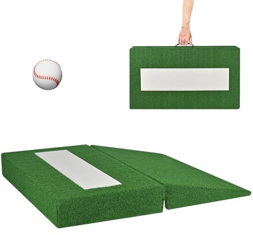 Pitching Mound, tragbarer Pitcher-Hügel 86,4 x 76,2 x 10,2 cm mit Pitching-Gummi, Anti-Fade-Rasen und Tragegriffen, faltbarer Holz-Krug, Hügel für Baseball-Softball-Pitching-Training