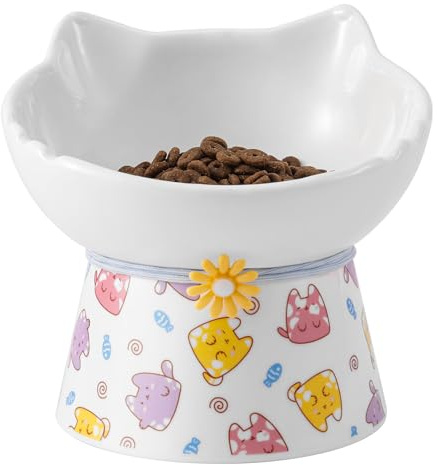 WHOISMIP Katzennapf Erhöht Keramik, Futternapf Katze Cat Food Bowl Katzennäpfe Katzenfutter Napf Fressnäpfe Katzen Erhöhter Näpfe Katzenschüssel Napfset Napferhöhung Trinknapf Futterstation