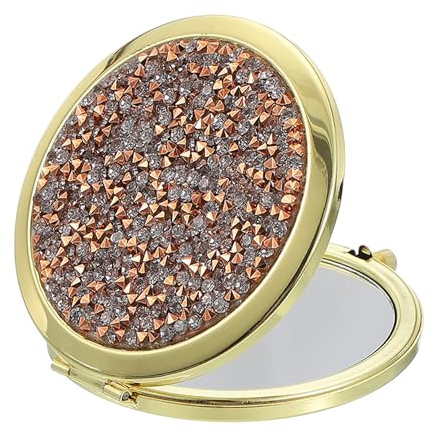 sourcing map Kleiner Taschenspiegel für Geldbörse, Vergrößerung, faltbarer Gold-Make-up-Handspiegel für Damen, Geldbörse, Reisen, Mädchen, Geschenk (Gold/Weiß, 7,1 cm)