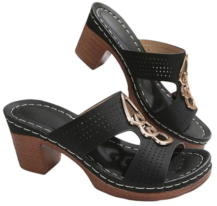 Lazzboy Pantoletten Damen Mit Absatz Hausschuhe Sommer Atmungsaktiv Sandalen Elegant Schlappen Pumps Sommerschuhe Blockabsatz Bequeme Orthopädische Freizeit Open Toe High Heels