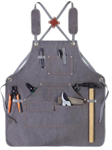 Floweringbeter Heavy Duty Work Apron for Gardeners, Waterproof Canvas with Tool Storage Pockets for Easy Use (Dark gray)