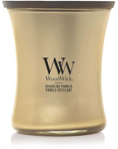 WoodWick Duftkerze mit knisterndem Docht | Sparkling Pomelo Mittelgroße Kerze im Sanduhr-Glas| Lang brennende Kerzen: Bis zu 60 Stunden | Perfekte Geschenke für Frauen