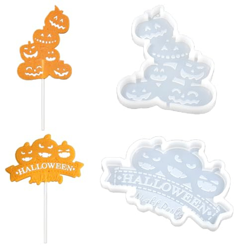 Lot de 2 moules en silicone en forme de citrouille d'Halloween pour sucettes, bonbons, chocolat, biscuits, gelée