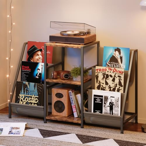 CAIYUN Plateau tournant de table à 3 niveaux, en vinyle, table basse pour platine jusqu'à 280 LP, support de disque en bois, support pour lecteur d'enregistrement en vinyle pour salon