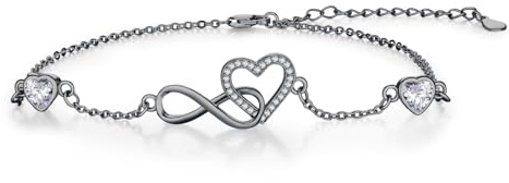 ZIPPICE Vristlänk silver 925 för kvinnor oändlighet hjärta vristlänk sommar strand smycke present för kvinnor justerbar fotkedja 2 cm (svart)
