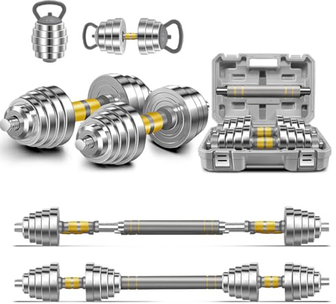 PHOEROS Set di Manubri Regolabili - Set Pesi 20/30/40 KG, Manubrio Bilanciere Kettlebell 3 in 1, Manubri in Acciaio Parì per Allenamento Fitness, Attrezzatura Palestra Casa per Uomini e Donne