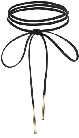 Nzexlyva Black Choker Necklace for Women, Black Necklace Gothic Velvet Bow Choker with Gold Tube, Long Wrap Rope Collar Tie Neck Chain, Neck Accessories for Party Prom Gift