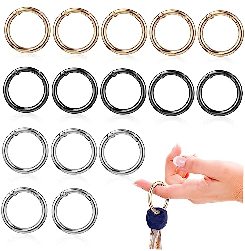 CLISPEED 15pcs Round Carabiners Clips Metal Spring Buckles o Ring Shape Hooks for Keychains Bags Purses Crafts