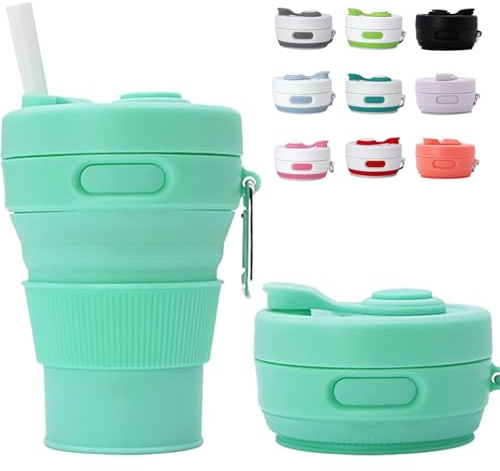 MOMAHUA Gourde Pliable en Silicone 450ml Vert Uni - Petite Bouteille d'Eau Rétractable pour Sport, Camping et Voyage - Sans BPA, Étanche et Réutilisable - Gourde Portable Enfant Adulte