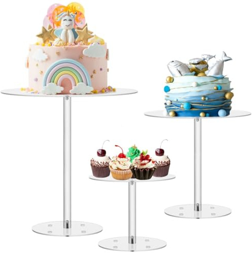 Set di 3 espositori per torte in acrilico, alzate alte per cupcake e dessert, supporti rotondi trasparenti per feste