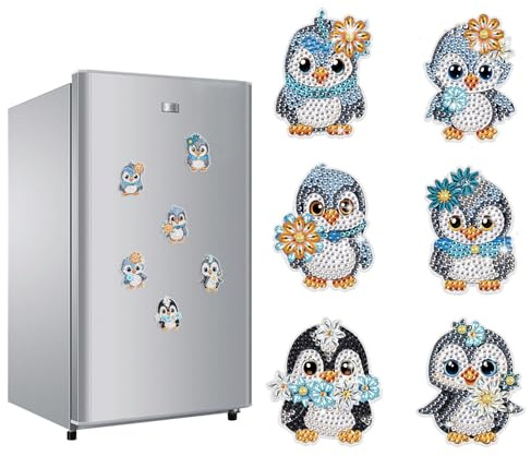 JICFDAO DIY Tiere Magnete Kühlschrank 6 Stück Diamond Painting Kühlschrankmagnet Set Diamant Malerei Kühlschrank Magnet Mosaik Kits Fridge Magnets Crystal Art Dekor für Rezepten Notizen Fotos Pinguin