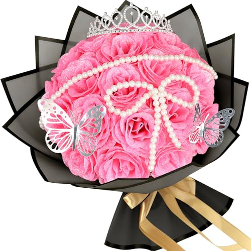 24 Stück Rose Glitzer Rosen,Blumenstrauß,künstlicher rosenstrauß,Glitzer rosenstrauss,Glitzer Blumen, zusammenbauen künstlich Selbstgemachter glitzernder Strauß Für Geburtstag, Jahrestag,Valentinstag