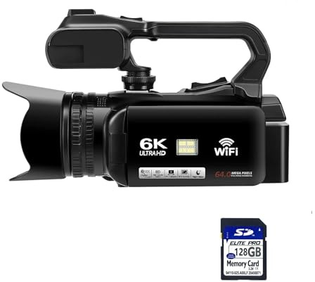 YVAAASIYC Caméscope vidéo Ultra HD 64MP 4K, WiFi 4.0, écran Tactile 18X, caméra numérique for vlogging(with 128GB Card)