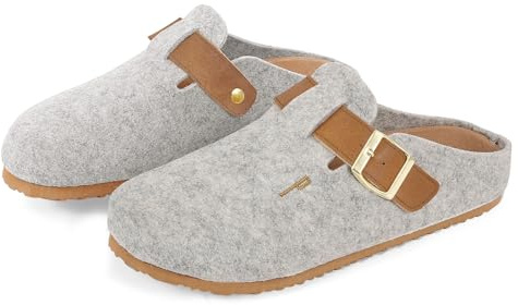 PERLETTI Sabot Donna Comode Leggere in Feltro - Ciabatte Casa Autunno Inverno Suola Antiscivolo Chiuse con Fibbia Regolabile - Pantofole Calde da Donna Sandali Comfort Ragazza (Feltro Grigio, EU 38)
