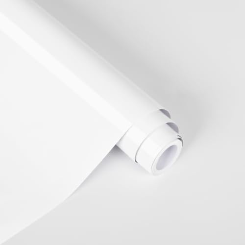 Alened Sticky Back Plastic Vinyl Wrap Self Adhesive White Glossy 30x300cm | White Glossy Peel and Stick Waterproof Removable for Kitchen Cupboard Worktop Furniture Walls DIY