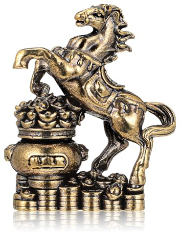 Homoyoyo Brass Horse Wealth Estatua pequeña figura de caballo Feng Shui signo del zodiaco chino decoración para el hogar oficina amuleto de la suerte regalo prosperidad