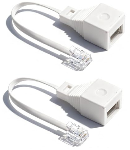 Lethra 2PCS RJ11 to BT Socket Adapter, Standard RJ11 to BT Telephone Socket Landline Port Converter,4 Wire Female Converter for 6P4C Telephone, FAX Machine, Phones, Routers (10cm Cable Length)