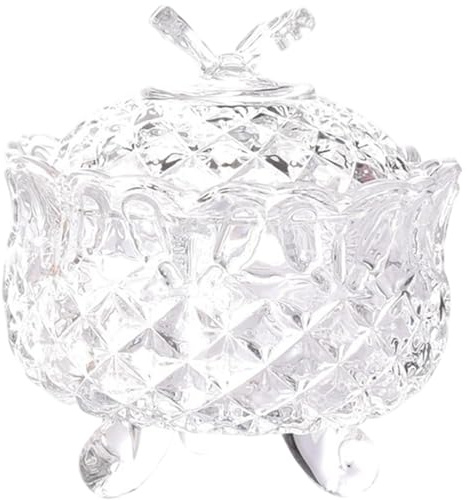 Peosaard Plat à bonbons en verre, plat à bonbons avec couvercle, sucrier en verre cristal de 4 pouces avec pot biscuits recouvert de décor papillon pour les célébrations vacances la maison, avec cou