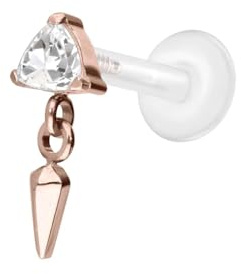 PIERCINGLINE Piercing Stecker PTFE Labret mit Innengewinde + Titan-Aufsatz KRISTALLDREIECK + SPITZE Roségoldfarben Stablänge: 10mm | Stabstärke: 1,6mm