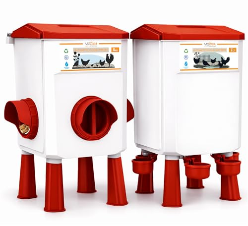 KIT MANGIATOIA ABBEVERATOIO GALLINE DISPENSER AUTOMATICO SISTEMA DISTRIBUTORE ACQUA MANGIME POLLAIO REGOLABILE GIARDINO PULCINI (8 Kg + 7 Lt)