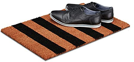 Relaxdays Fußmatte Streifen aus Kokos, HxBxT: 1,5 x 60 x 40 cm gestreift, rutschfest, Gummi, Kokosfaser, braun-schwarz