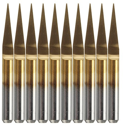 HaimoBurg 10 Pezzi incisione in Carburo Rivestito di Titanio 20 gradi,0,1 mm Punte Utensile per Router CNC con incisione di PCB