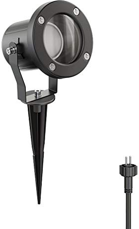 ledscom.de Gartenstrahler KUK mit Erdspieß für außen, Edelstahl, schwarz, 4,99W 430lm 100° warm-weiß